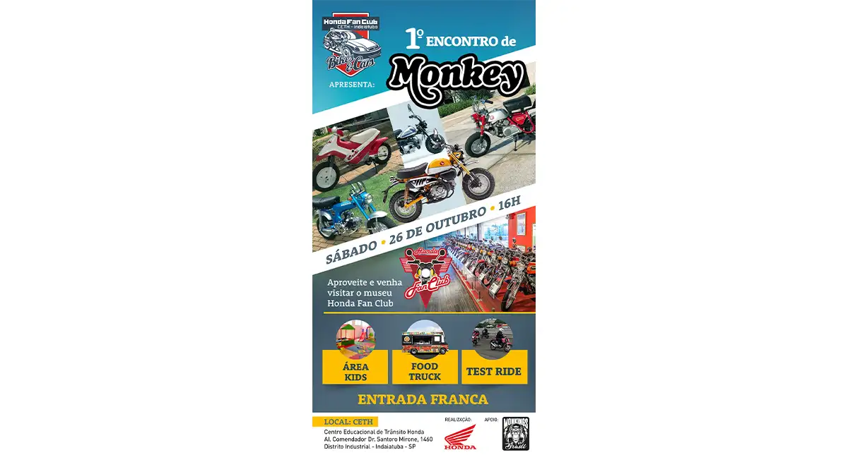 Convite do 1º Encontro de Monkey Honda em Indaiatuba 2024