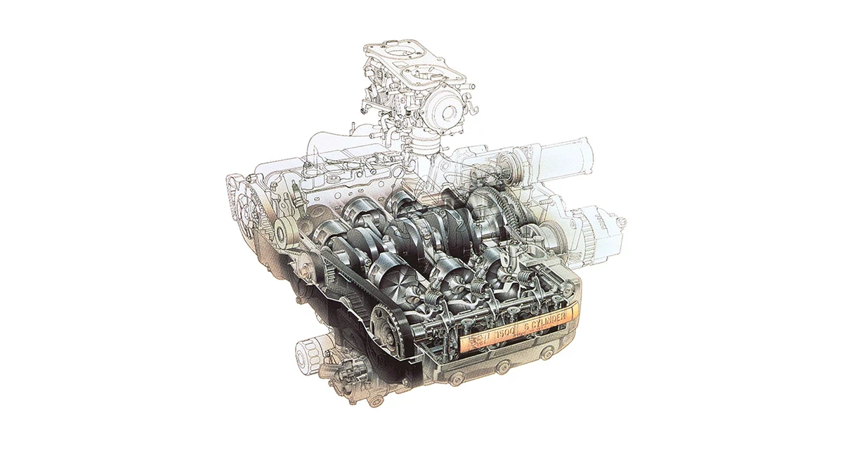Diagrama do motor de 6 cilindros da Honda Gold Wing de 1988