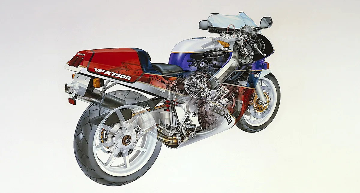 Motor honda RC30 transparente de lado 