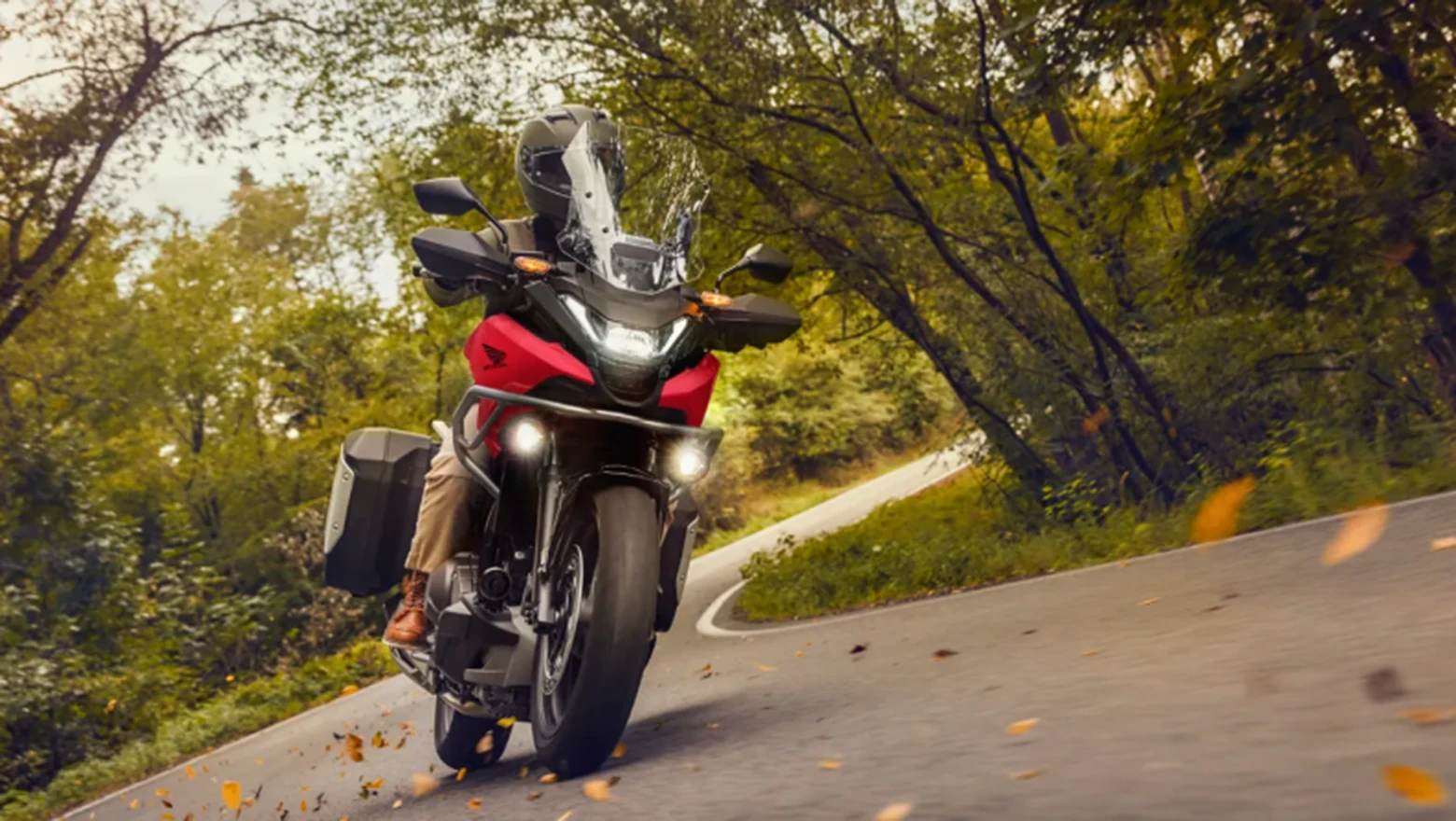 Honda NC 750X na estrada arborizada