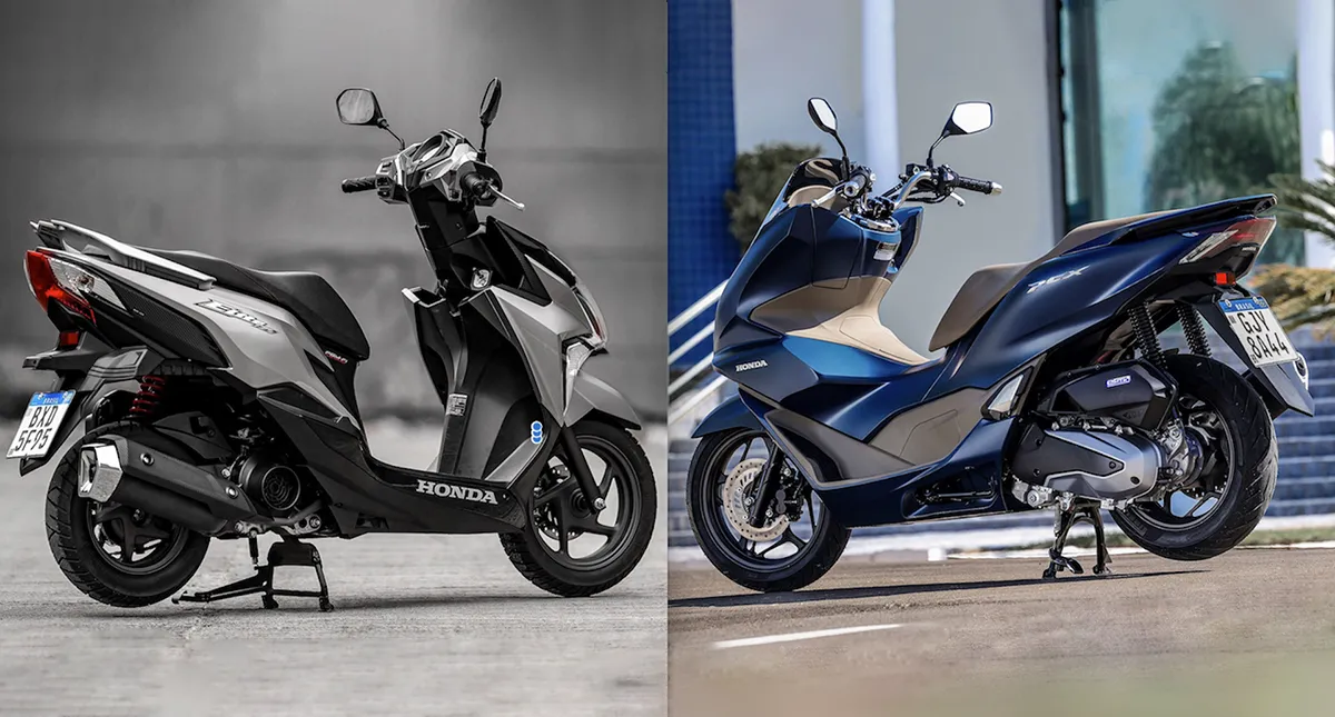 Scooter Honda Elite Preto com Cinza e PCX Azul