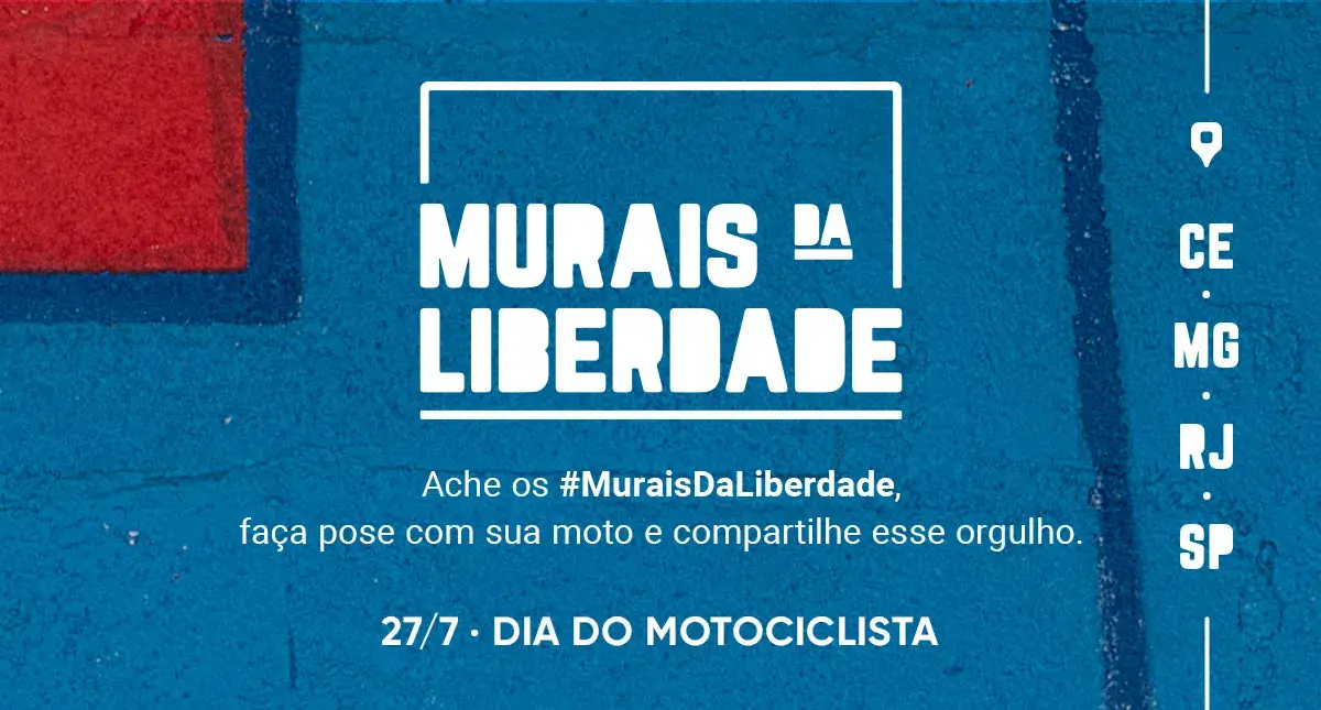 Stories Murais da Liberdade sugerindo o uso da hashtag e uma pose com a moto