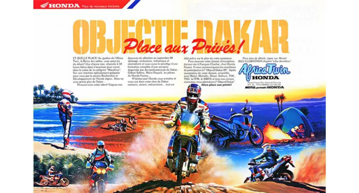 Ilustração colorida da Honda XRV 650 Africa Twin no Paris Dakar